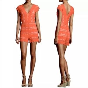 Anthropologie Nightcap Orange Lace V-Neck Romper Medium